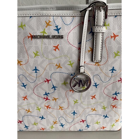 Michael Kors Jet Set Carryall Airplanes Tote Bag White Multicolor NEW - Picture 3 of 15